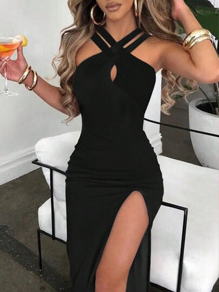 فساتين حريمي Rafferiza فستان طويل للسيدات بتصميم بسيط ولون واحد مزود بربطة صليبية للحياة اليومية