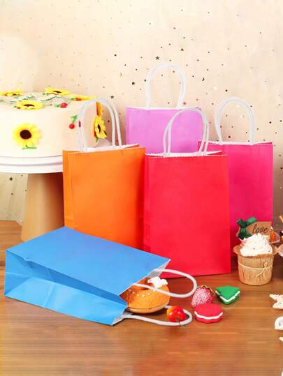 2/6/12/24 قطعة - أكياس هدايا من الورق الكرافت متعددة الألوان مع مقابض، مناسبة لهدايا عيد الميلاد، لوازم الحفلات، حفلات الزفاف، مستلزمات الحفلات، ديكورات عيد الميلاد، ديكورات الحزب، ديكورات الزفاف، لوازم الحفلات، أكياس هدايا هالوين