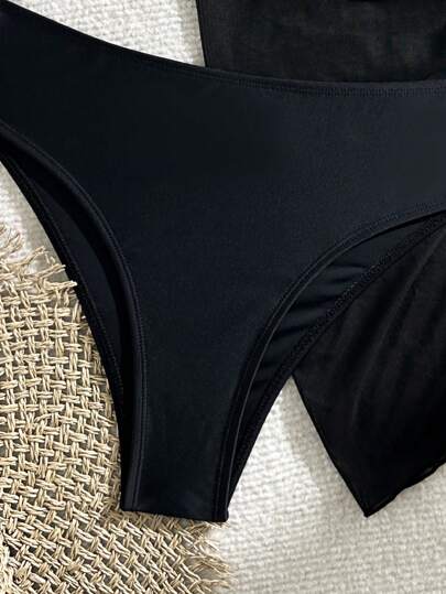 Swim Basics مجموعة بكيني نسائية بطراز لون واحد مكونة من الصدرية والكيلوت والتنورة الواقية ، للصيف والشاطئ، 3 قطع/مجموعة