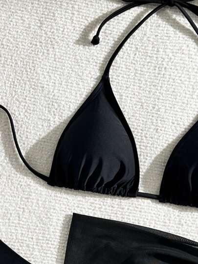 Swim Basics مجموعة بكيني نسائية بطراز لون واحد مكونة من الصدرية والكيلوت والتنورة الواقية ، للصيف والشاطئ، 3 قطع/مجموعة