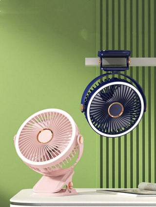 قطعة واحدة مروحة صغيرة قابلة للتثبيت مع إضاءة، جهاز تبريد صيفي، محمول للسفر/التخييم/الإقامة، مصباح مشبك USB لمكتب المكتب