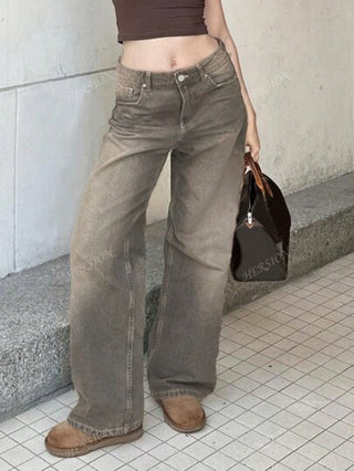 سراويل جينز متسعة الساق ذات طراز منحط ، ملابس شارع عادية