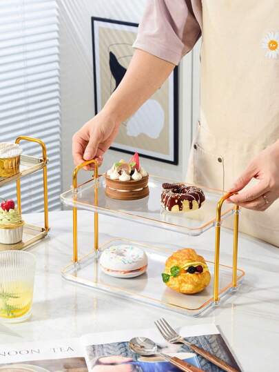 صينية مربعة ذات طبقتين ومقبضين ، مناسبة للحفلات والمناسبات والمائدة والكيك والهدايا الحديثة ، مناسبة للمنزل والمطبخ والعطلات