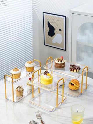 صينية مربعة ذات طبقتين ومقبضين ، مناسبة للحفلات والمناسبات والمائدة والكيك والهدايا الحديثة ، مناسبة للمنزل والمطبخ والعطلات