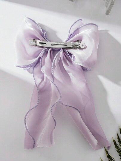 دبوس شعر مع فيونكة شبكية بيضاء كبيرة وشريط الأطفال، دبوس شعر كبير الحجم لديكور مؤخرة الرأس