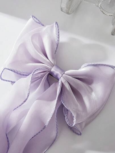 دبوس شعر مع فيونكة شبكية بيضاء كبيرة وشريط الأطفال، دبوس شعر كبير الحجم لديكور مؤخرة الرأس