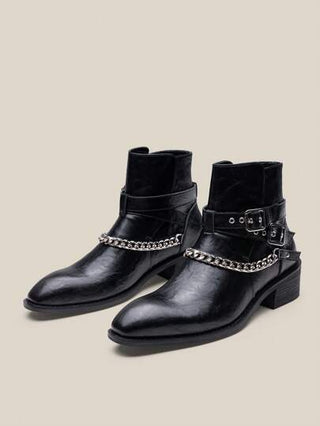 بوت رجالي ينزلق عليه الخريف والشتاء، بوت أنيق بسلسلة ديكورية، بوت رجالي موضة كعب عالي، بوت رجالي ثبات عالي لجميع الأحوال الجوية، بوت رجالي أعمال عالي، بوت رجالي رسمي، بوت هيبي مقاوم للماء