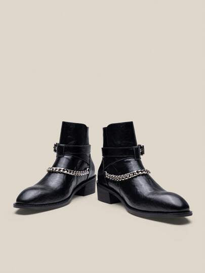 بوت رجالي ينزلق عليه الخريف والشتاء، بوت أنيق بسلسلة ديكورية، بوت رجالي موضة كعب عالي، بوت رجالي ثبات عالي لجميع الأحوال الجوية، بوت رجالي أعمال عالي، بوت رجالي رسمي، بوت هيبي مقاوم للماء