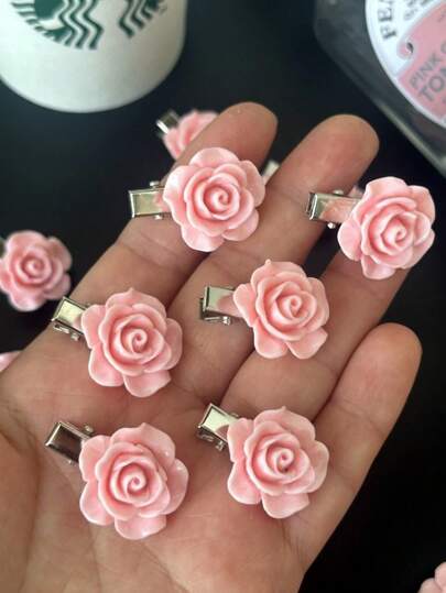 10 قطع مشابك شعر زهور ورد زهري للفتيات، دبابيس شعر أنيقة، إكسسوارات شعر للزفاف