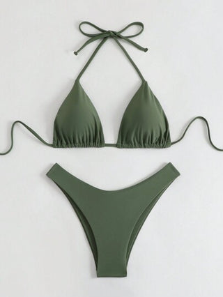 Swim Basics مجموعة بكيني منفصلة بلون أحادي وعنق هولتر نسائية للشاطئ الصيفي بمظهر جذاب