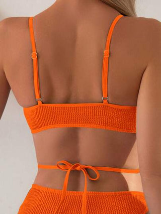 Swim مجموعة بكيني باللون البرتقالي الصلب للنساء بفتحات قص الأصفاد للصيف على الشاطئ