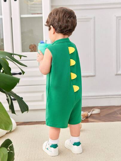 SHEIN رومبر لولبي لطيف للأطفال الرضع، بدون أكمام، محبوك، بلون يحاكي الديناصورات الكرتونية الممتعة، صيفي