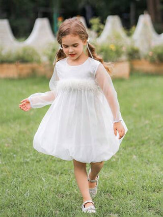 فستان أطفال Glamorique Kids فستان فتيات بأكمام طويلة وريش وتول جميلة
