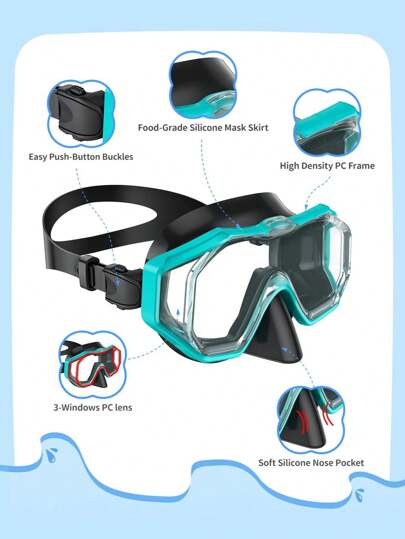 قناع غطس شفاف واسع للكبار بنظارات سباحة عالية الوضوح مناسب للغطس و الغوص و التدريب في رياضات الجوالة