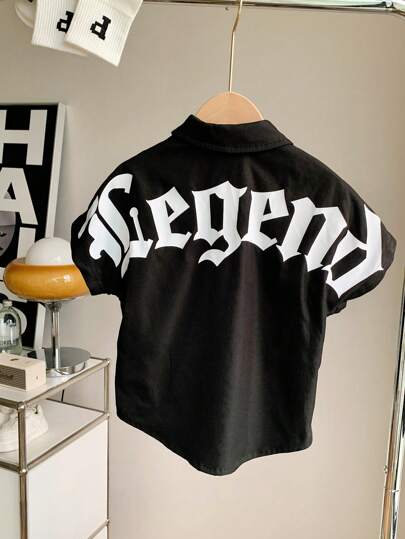 قميص ذو أكمام خفيفة بطبعة حرفية، أنيق وريح لتلاميذ المرحلة الإعدادية ، متعدد الاستخدامات للربيع والصيف، قطعة واحدة