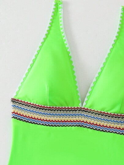 مايوه حريمي قطعة واحدة Swim مايوه نسائي فريد من نوعه واحد الجزء الأعلى على شكل V للشاطئ بخطوط منسوجة وطبعات فاخرة للصيف