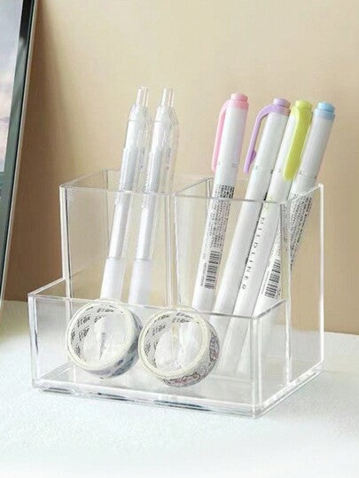 علبة أقلام أكريليك بسيطة حجم 1 قطعة، صندوق تخزين متعدد الاستخدامات، صندوق تخزين مكتبي، سلة أقلام مكتبية للطلاب عودة إلى المدرسة