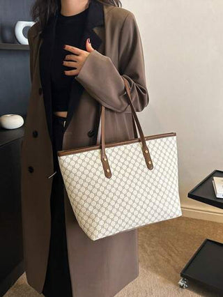 حقيبة كبيرة السعة بطباعة متنوعة ومتعددة الاستخدامات مزينة بتفصيلات معدنية الوردي ، حقيبة كتف ذات سعة كبيرة بطباعة الزهور كاجوال للنساء ، حقيبة يد أنيقة للاستخدام اليومي