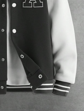 SHEIN سترة ولد مراهق برسوم جرافيك بلونين بدون قلنسوة