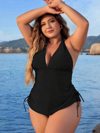 Swim Lushoire مجموعة تانكيني سوداء للأحجام الكبيرة مع حمالة رباط من الجوانب وقطعة أسفل، ملابس سباحة كبيرة الحجم للصيف
