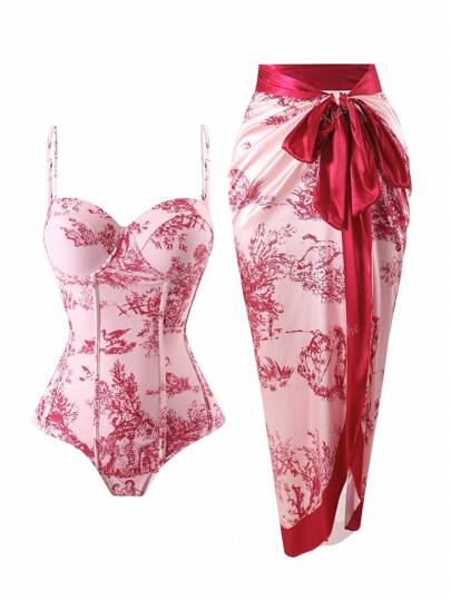 مايوه حريمي قطعة واحدة بدلة سباحة قطعة واحدة محتشمة ، ذات طراز فرنسي كلاسيكي مع تنورة تغطية، مناسبة للعطلات والشاطئ والنادي الصحي صيفًا