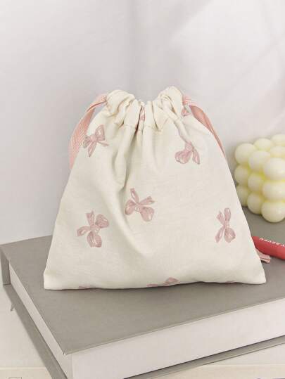 1 قطعة / مجموعة حقيبة تخزين ماكياج بسحاب وردية مطبوع عليها فيونكة، حقيبة تنظيم السفر للعناية بالبشرة والملابس الداخلية وفوط صحية، ضروريات سفر مميزة هدية لعيد الحب، عيد ميلاد، عيد المعلم، عيد السنة الجديدة، تخزين ماكياج الشتاء