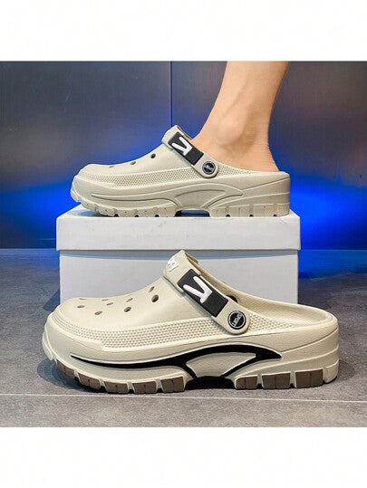 صنادل رجالية مزدوجة الاستخدام للصيف، أحذية شاطئية عارضة بنمط كوري، مضادة للانزلاق ومقاومة للتآكل مع تفاصيل مجوّفة للقيادة
