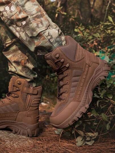 بوت ورياضية رجالية للخارج – بوت تدريب قتالي بني، بوت تكتيكية، بوت عمل واقية للخارج، بوت походные مانعة للانزلاق، مناسبة للتنزه في الجبال والغابات والمياه