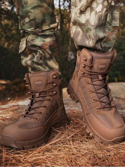 بوت ورياضية رجالية للخارج – بوت تدريب قتالي بني، بوت تكتيكية، بوت عمل واقية للخارج، بوت походные مانعة للانزلاق، مناسبة للتنزه في الجبال والغابات والمياه