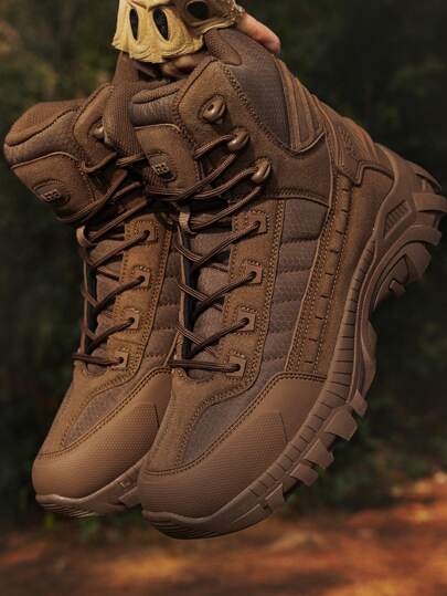 بوت ورياضية رجالية للخارج – بوت تدريب قتالي بني، بوت تكتيكية، بوت عمل واقية للخارج، بوت походные مانعة للانزلاق، مناسبة للتنزه في الجبال والغابات والمياه