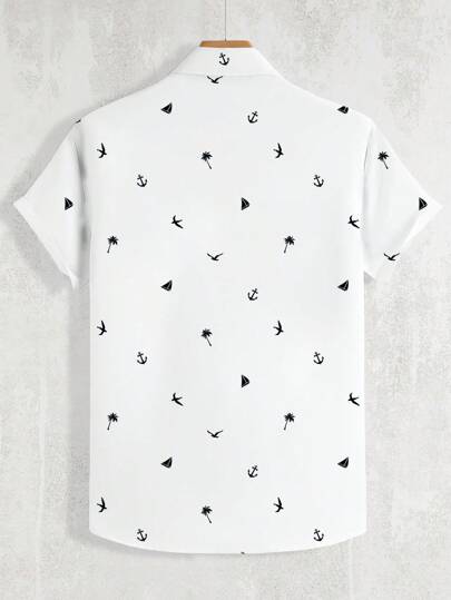 Manfinity RSRT قميص أكمام قصيرة باربطة للرجال من Manfinity RSRT، بطبعات استوائية، مصنوع بتصميم مناسب للإجازة الصيفية