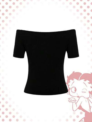 Betty Boop | ROMWE تي شيرت قصير الأكمام بفتحة على الكتف ضيق بطباعة شخصية كرتونية جميلة وقلب ، صيفي ، للمدرسة