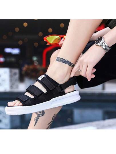 صنادل رجالية جديدة للسفر والمشي في الهواء الطلق، صنادل شاطئ رجالية كلاسيكية سوداء بنعل مضاد للانزلاق