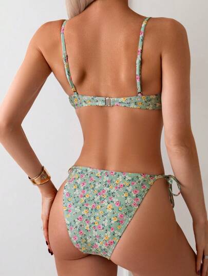 Swim Mod مجموعة بيكيني نسائية متنوعة بطبعات الأزهار النقية مع عقدة جانبية لصيف الشاطئ