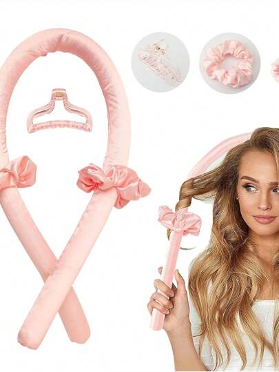 4 قطعة/ مجموعة شريط لتجعيد الشعر بدون حرارة، لفافات تجعيد الشعر بدون حرارة لتنام وتستيقظ على شعر مجعد، مع شريط وكليبسات للشعر، أدوات تصفيف للنساء ذوات الشعر الطويل (زهري)، اكسسوارات زهرية، لفافات تجعيد الشعر بدون حرارة