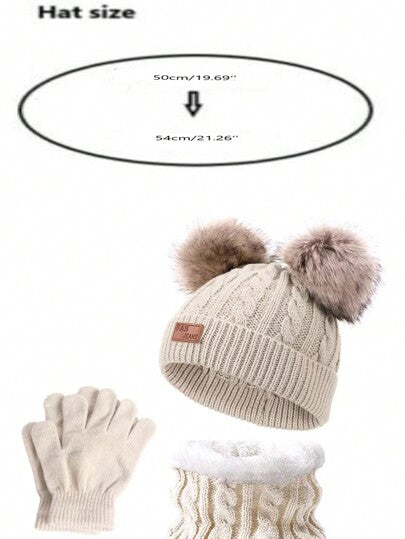 مجموعة واحدة قبعة مزينة بنمط الأطفال باللغة الإنجليزية مع وشاح وقفازات