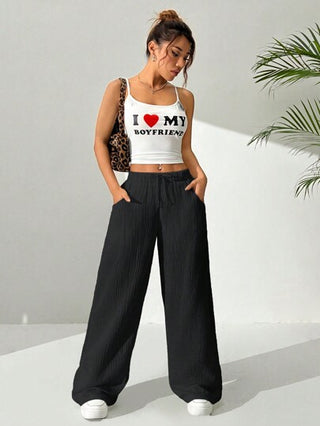 EZwear سروال نسائي يومي بسيط بلون سادة طويل
