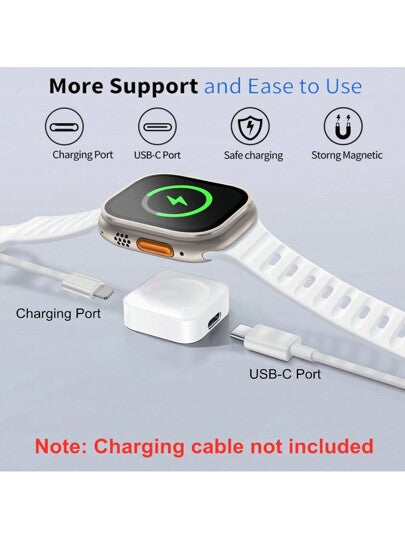 شاحن مغناطيسي متوافق مع ساعة آبل، منفذ 2 في 1 يو اس بي-سي محمول لشحن لاسلكي سريع، متوافق مع ساعة آبل الخارقة والسلسلة SE والإصدارات 10 و 9 و 8 و 7 و 6 و 5 و 4 و 3 و 2