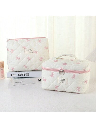 حقيبة مكياج مرقّشة وردية صغيرة بسيطة جذابة، حقيبة تخزين هدايا عيد خفيفة مبطنة، حقيبة تنظيم المكياج، حافظة مستلزمات التجميل