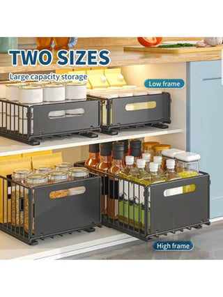 حامل تخزين قابل للسحب ١/٢ قطعة، صندوق تخزين مطبخ خزانة، سلة تخزين قابلة للسحب داخل الدرج تحت الحوض، حامل تخزين الأطباق، حامل التوابل والوجبات الخفيفة، منظم يوفر المساحة بدون الحاجة لخراطيم، مناسب لتنظيم مستلزمات المنزل والمطبخ والحمام