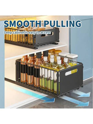 حامل تخزين قابل للسحب ١/٢ قطعة، صندوق تخزين مطبخ خزانة، سلة تخزين قابلة للسحب داخل الدرج تحت الحوض، حامل تخزين الأطباق، حامل التوابل والوجبات الخفيفة، منظم يوفر المساحة بدون الحاجة لخراطيم، مناسب لتنظيم مستلزمات المنزل والمطبخ والحمام