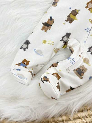 Cozy Pixies جمبسوت محبوكة للرضع حديثي الولادة ذات الرقبة الدائرية الناعمة بأكمام طويلة وطباعة دب كرتوني لطيف على الصدر، مع بنطلون، مناسبة لجميع الفصول كطبقة أساسية للارتداء في الأماكن المغلقة والمفتوحة
