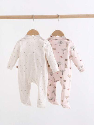 Cozy Pixies طقم رومبير طويل الأكمام برقبة دائرية ناعم للرضيع البنت الجديد مع طباعة الشجرة والأرنب والفطر