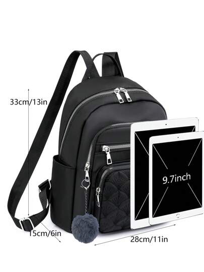 حقيبة ظهر نسائية بقطعة كروية للزينة، جيوب مطرزة متعددة الوظائف خفيفة الوزن مناسبة للاستخدام الخارجي والطلبة، قطعة واحدة