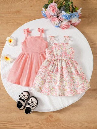 فساتين بيبي فستان قطعتين بحمالات للأطفال الرضع الفتيات بطابع عادي و زهور مطبوعة جميلة و مناسبة لفصل الربيع / الصيف ، مثالية لعيد الحب
