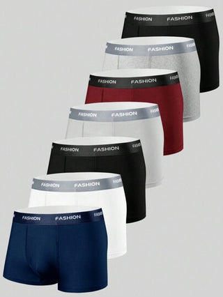 Manfinity Shein Underwear&Sleepwear Basics 7 عبوات سراويل داخلية للرجال ذات خصر مرن مكتوب عليها شعار مريحة
