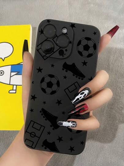 قطعة واحدة من الحالة الواقية للهاتف مقاومة للصدمات وسهلة الإمساك بها بتصميم بسيط بشكل كرة قدم، متوافقة مع هواتف آيفون وأونور وريدمي وجالكسي وبيكسل