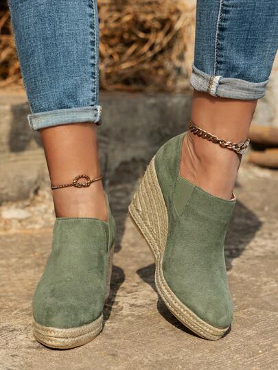 أحذية لوفر بمنصة نسيج صلبة ذات بطانة سميكة للنساء