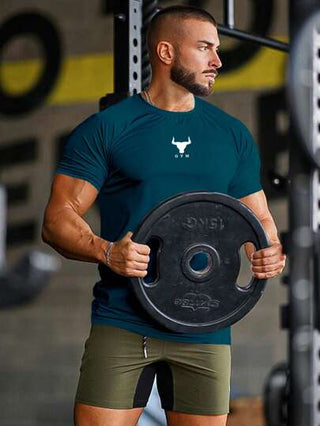 Manfinity Sport PWRUP تي شيرت رياضي مضغوط بأكمام قصيرة مريح للرجال بطباعة الخطوط البيضاء على خلفية زرقاء "أحب خطيبي" بجودة عالية، بناطيل رياضية جديدة مناسبة للمدرسة والرياضة