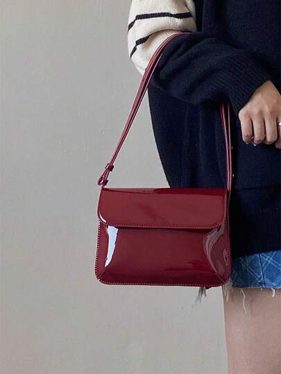 حقيبة كتف حمراء رجعية، حقيبة مربعة صغيرة من الجلد PU تحت الإبط، حقيبة يد أنيقة، حقيبة كتف، حزام كتف قابل للتعديل